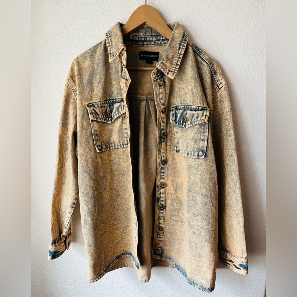 BP + Wildfang Acid Wash Oversized Denim Jacket Shacket Cotton Size M - Picture 1 of 12